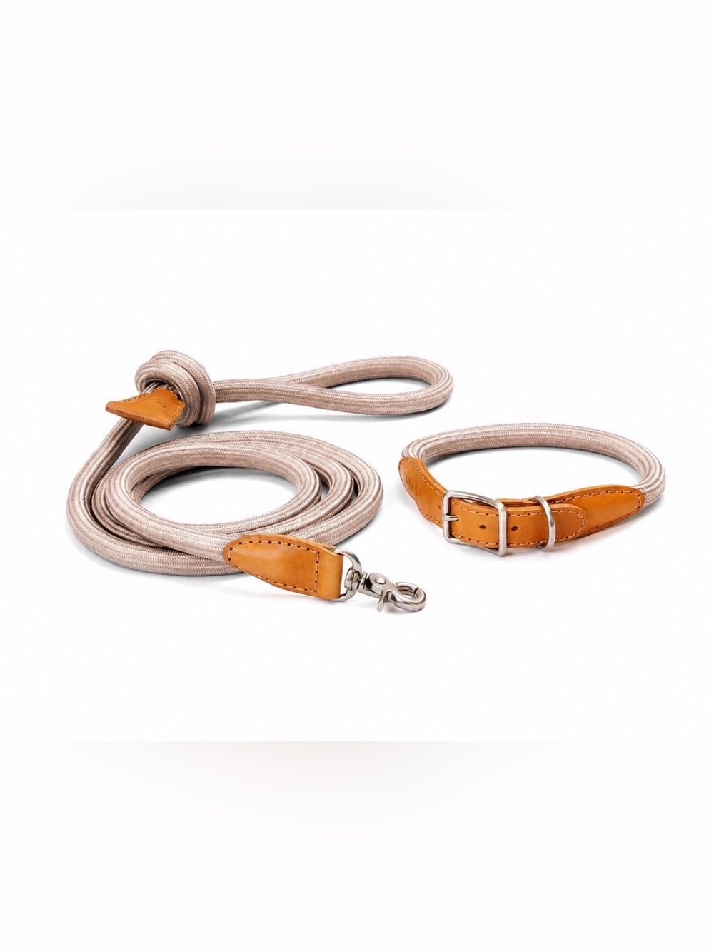 NWT Boo Oh Ray Italian Leather Collar & Silk Rayon Rope Leash Set for Dogs Sz M